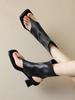 New Summer Women's Sandals Fashionable Square Toe One-leg Black Square Heel High Heel Sandals