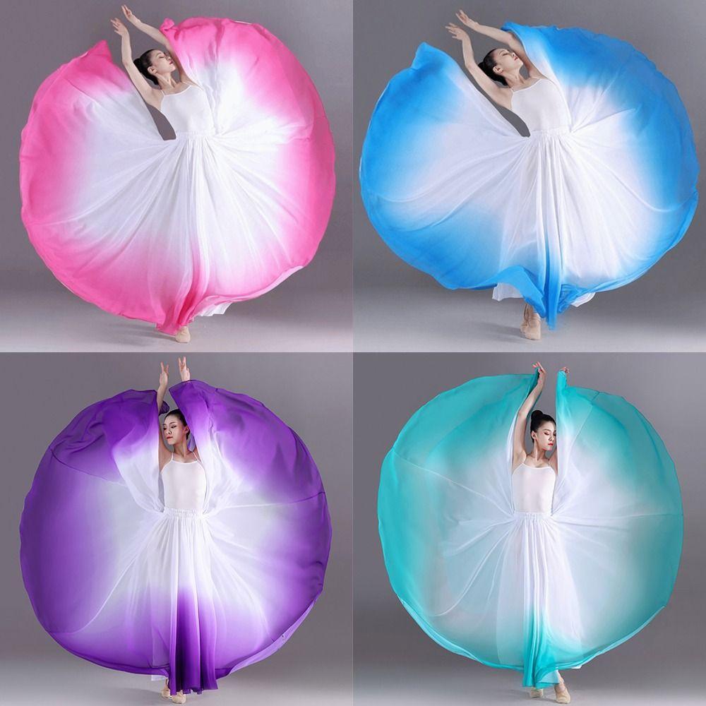 Gradient Color Dance Training Skirt Flowing Chiffon 720 Degree Classical Dance Skirt Big Swing Long Maxi Ballet Skirt