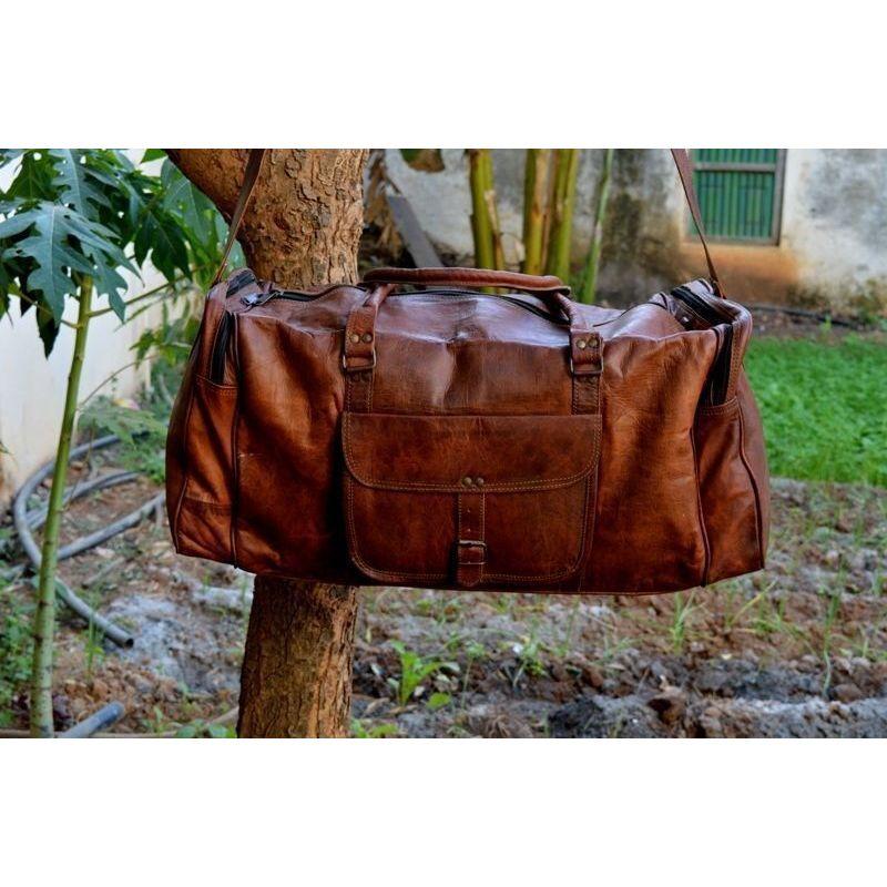 Kožená taška Travel Goat Duffel Gym Luggage Vintage Genuine Brown New Men's Men