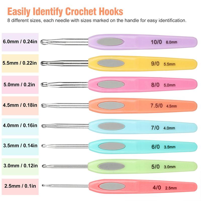 8pcs Colorful Crochet Hook Set Marked With Number Aluminum Alloy Ergonomic Design Knitting Needle