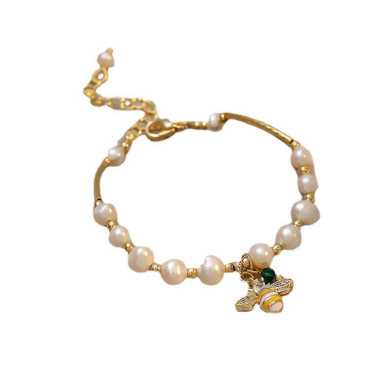 Bee Design Freshwater Pearl Bracelet for Women - Simple & Fashionable Jewelry Handcuff