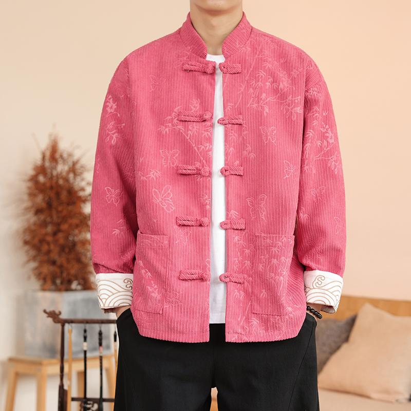 2025 Autumn Men Corduroy Tang Suit Men Chinese Traditional Red Coats Kung Fu Coat Male Festival New Year Retro Jacket Shirts