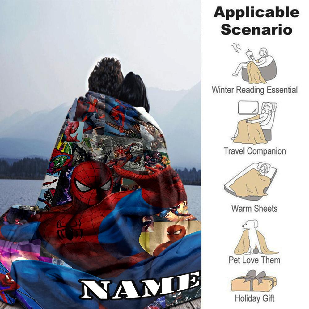 Customiz Name Personality Spider-Man Blanket Soft &Warm Sofa Office Bed Travel Lunch Break Blanket, Gift Suitable All Seasons