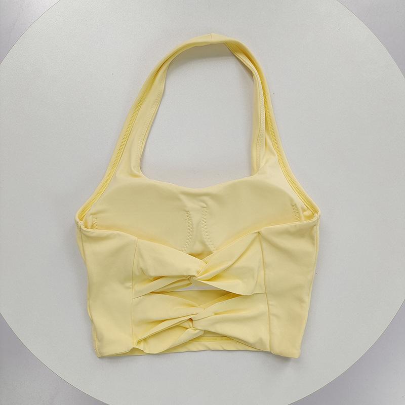 Shockproof Butterfly Knot Halter Backless Yoga Tank Top with Fixed Cups