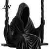 Three-dimensional Pleated Body 3D Printed Sitting Reaper Statue Faceless Man In Black Robe On Ornament Swing Figurine Gothic Cloak Sculpture