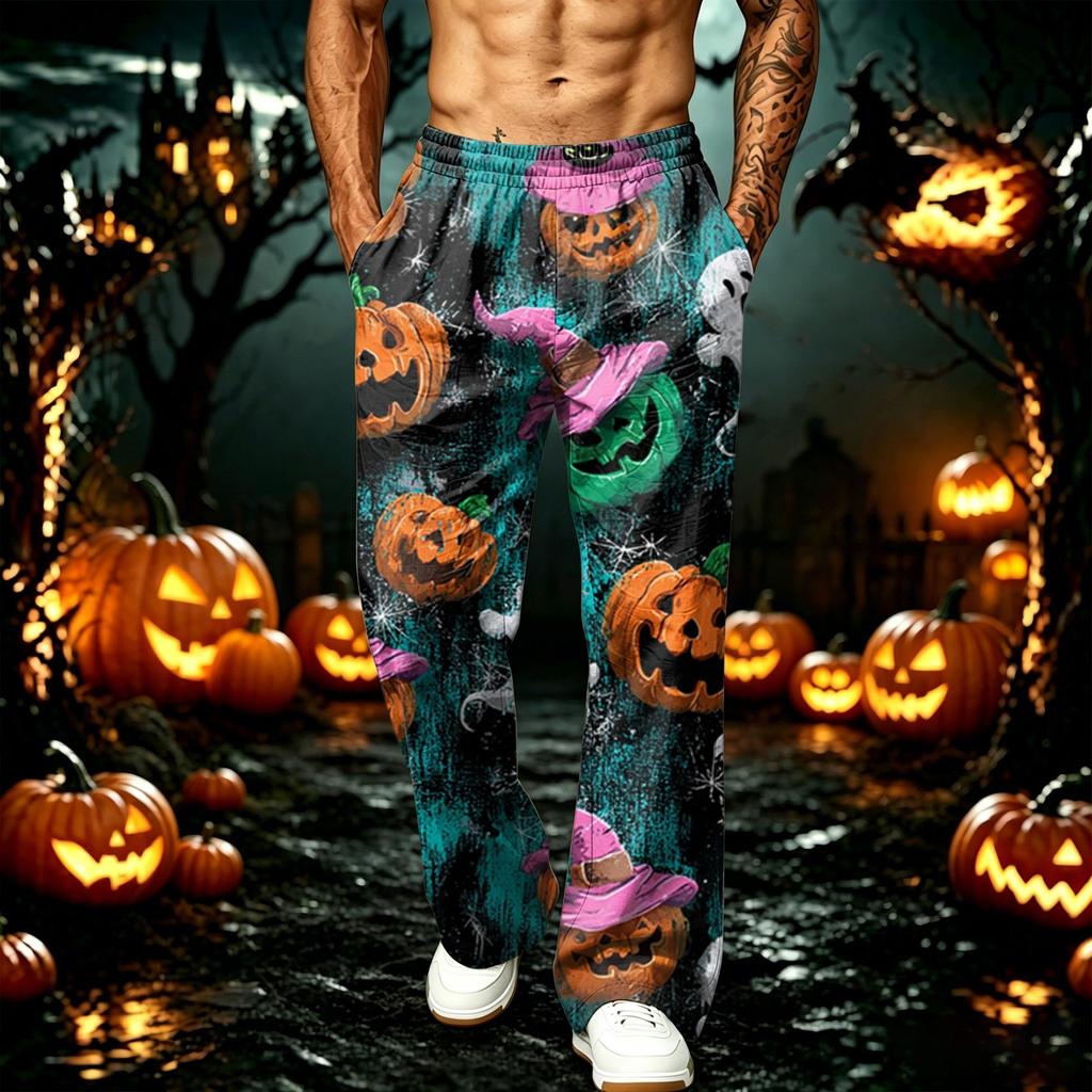 Men's Loose Fit Wide Leg Joggers with Pockets - Printed Casual Sweatpants for Sports and Daily Wear