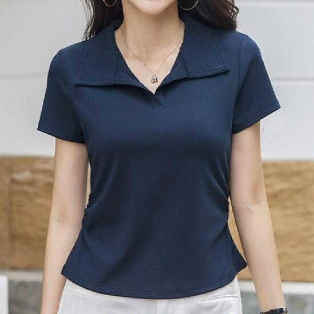 Navava Women Solid Daily Collar ShorT Sleeve T shirT nT2786