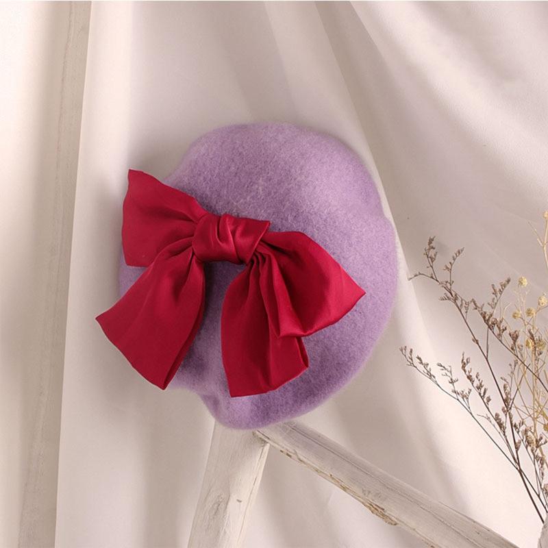 Fashion Red Bowknot Beret Elegant Octagonal Hat Wild Painter Hat Daughter Gifts for Casual Birthday Festival Gathering