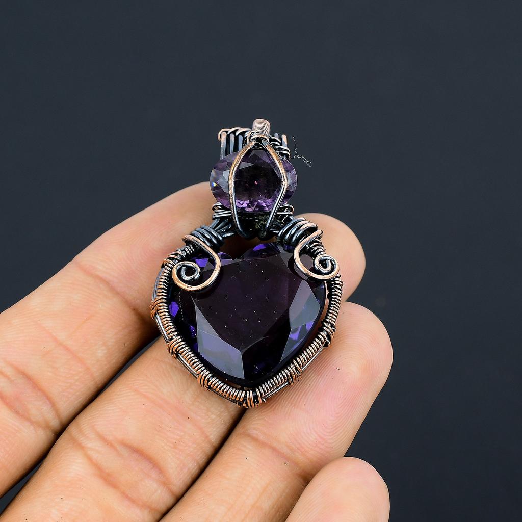 Natürlicher Amethyst Edelstein Handarbeit Kupferdraht Wickel Geschenk Anhänger 1,97" P3D24