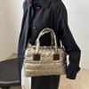 Yogodlns Leisure Zipper Shoulder Bag Women's Retro Sewing Thread Large Capacity Soft Versatile Commute Shopper Tote Casual Handbags
