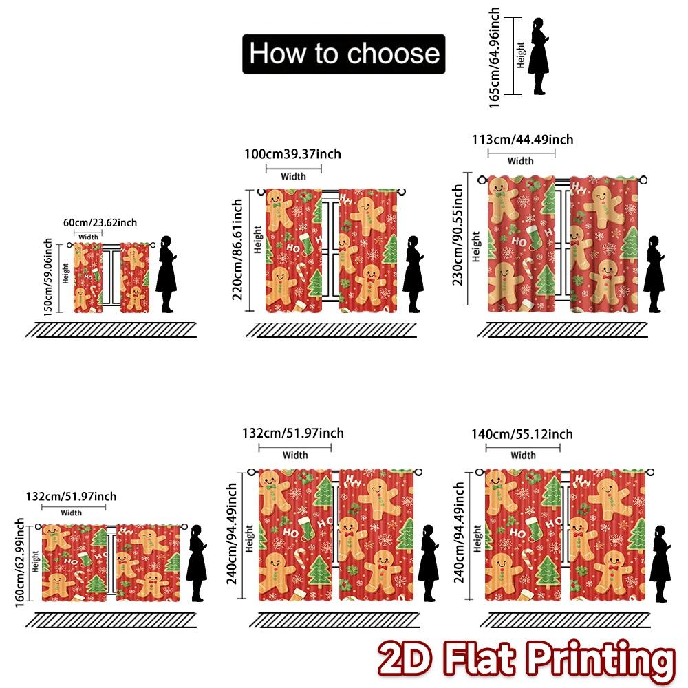 Set Of 2 Flat Printing Curtains Without Rod Gingerbread Trees Men Holiday Ramadan Printed Prints Light Curtain Polyester