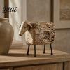 Modern Rustic Home Decor Distressed Imitation Wood Grain Sheep Figurine Resin Farmhouse Animal Statue for Shelf Tabletop Decor Retro Country