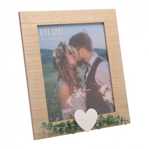 Love Story Rustic Frame with Heart and Leaves - 8 x 10