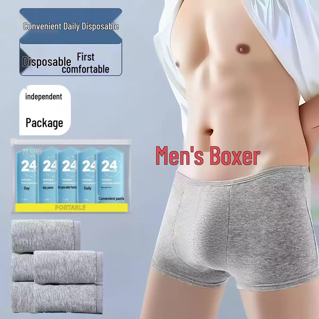 Sterilized Disposable Men's Boxer Briefs for Travel - Individually Packaged Wash-Free Daily Shorts.
