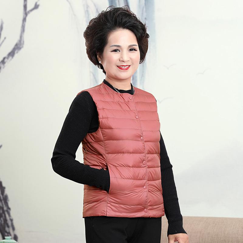 Middle-aged Vest Mother's Light and Thin Round Neck Down Jacket Liner Vest Large Size Warm Vest Vest Jacket