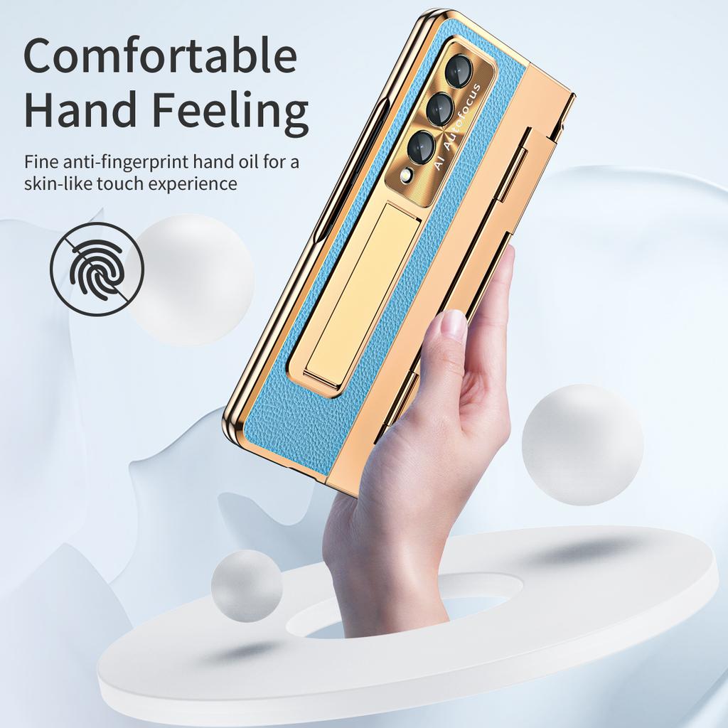 Protinárazové přední skleněné ochranné fólie z kůže pro Samsung Galaxy Z Fold4 5G Fold 4 Fold3 Fold 3 Zfold3 s stojánkem a plným krytem