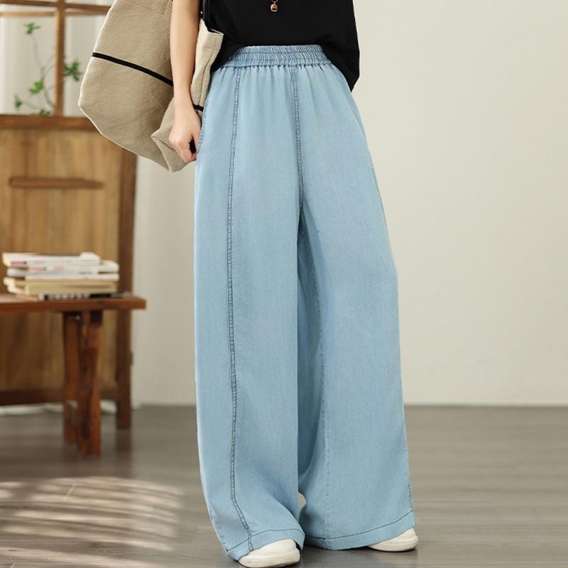Plus size Vintage high waist casual loose long Women summer jeans denim wide leg Pants