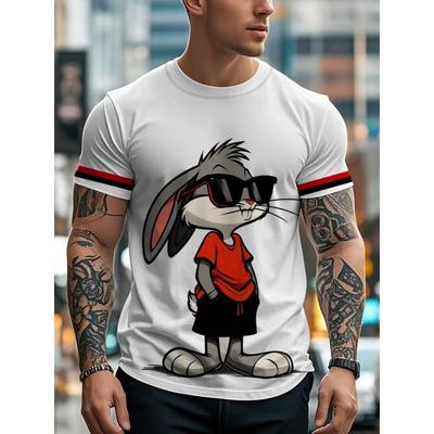 Tricou nou personalizat cu iepure de desene animate pentru bărbați, cu mâneci scurte în stil stradal și țesătură cu uscare rapidă, confortabil