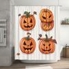 Orange Halloween-themed Pumpkin Shower Curtain Set for Bathroom Decoration with Spooky Design Art Print.