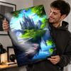 Fantasy Schloss Landschaft Personalisiert D Texturiertes Metallposter Wandkunst Blechschild für Badezimmer Dekor Luxuriöse Dekoration Zuhause