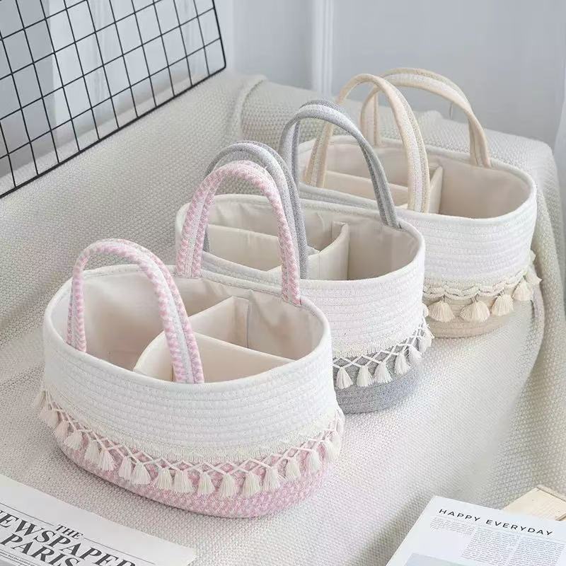 Cesto Portatutto in Cotone con Nappe per Pannolini, Giocattoli e Vestiti per Bambini Organizzazione della Casa