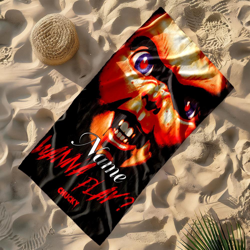 Chucky's Creepy Invitation Customizable Name Beach Towel Soft Durable Quick-Dry Suitable for Sports Travel Swimming Yoga Bathroom Beach And Pool