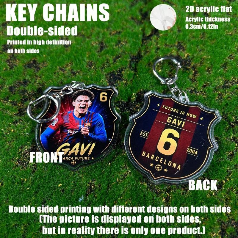 FC BARCA Acrylic Keychain – 2D Double-Sided Keyring for Bag, Keys, Backpack, Gavi Raphinha Pedri Yamal Cubarsi Football Pendant