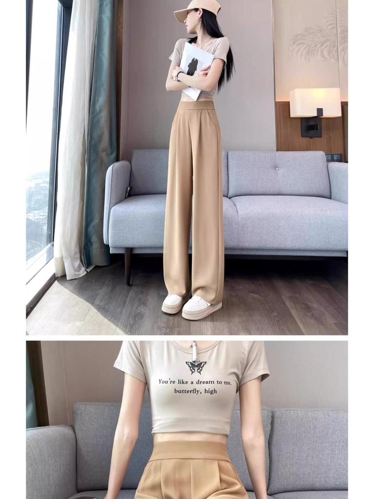 2025 Women's High-End Gray Wide-Leg Suit Pants - Lightweight Spring/Summer