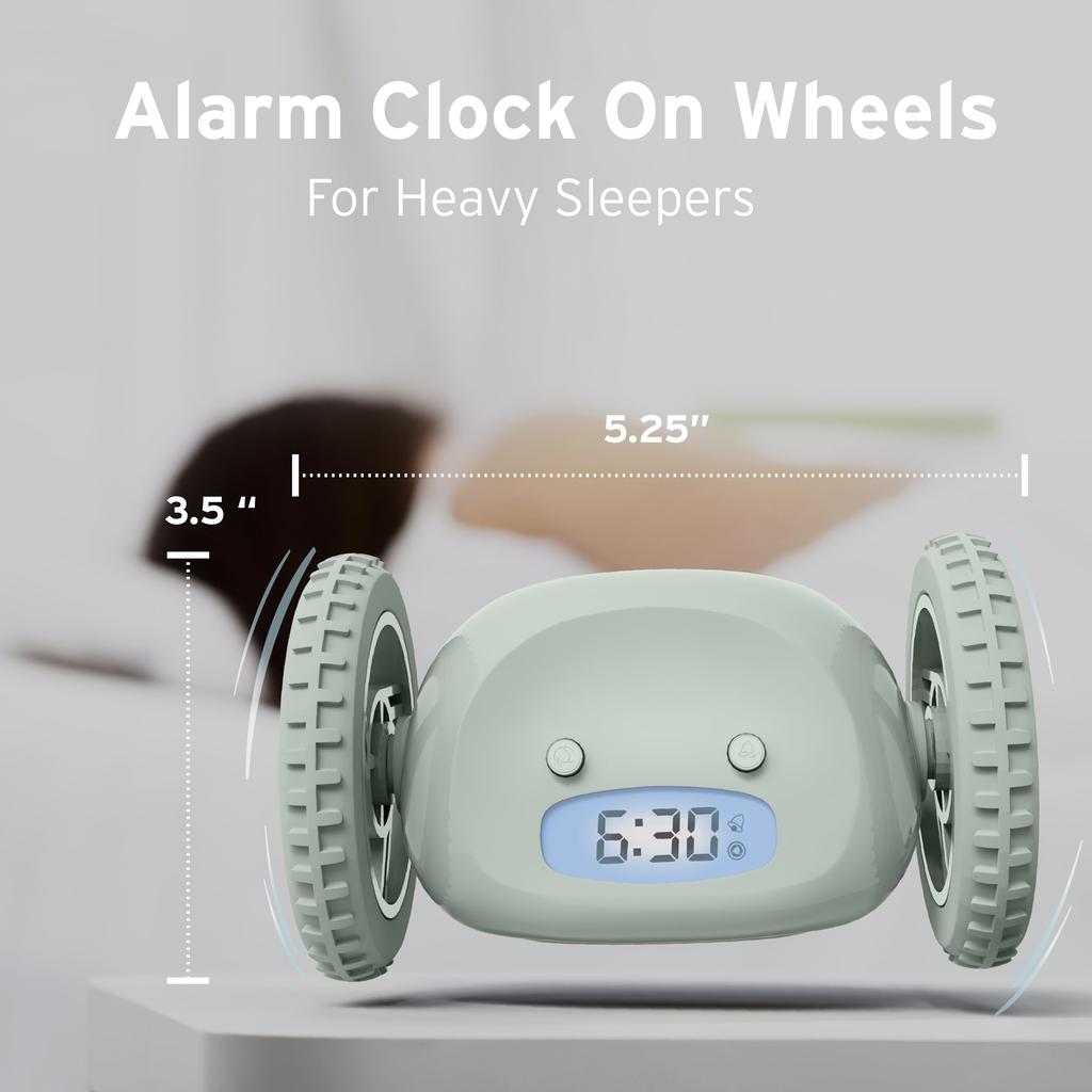 Clocky Super Loud Alarm Clock for Wheel Easy To Super Smart Snooze Digital Bed Shaker Alarm Funny Gift for and Bedrooms Sleepers, Roll-Away Vibration,