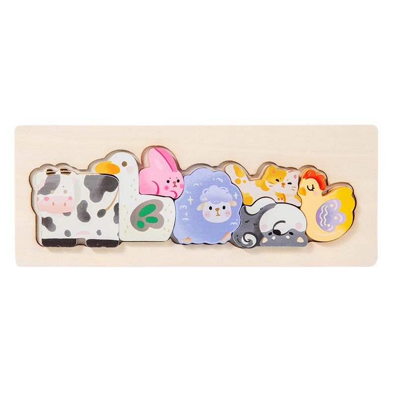 Wooden 3D Animal & Fruit Jigsaw Puzzles for Toddlers, Baby Educational Cognitive Learning Board Toys