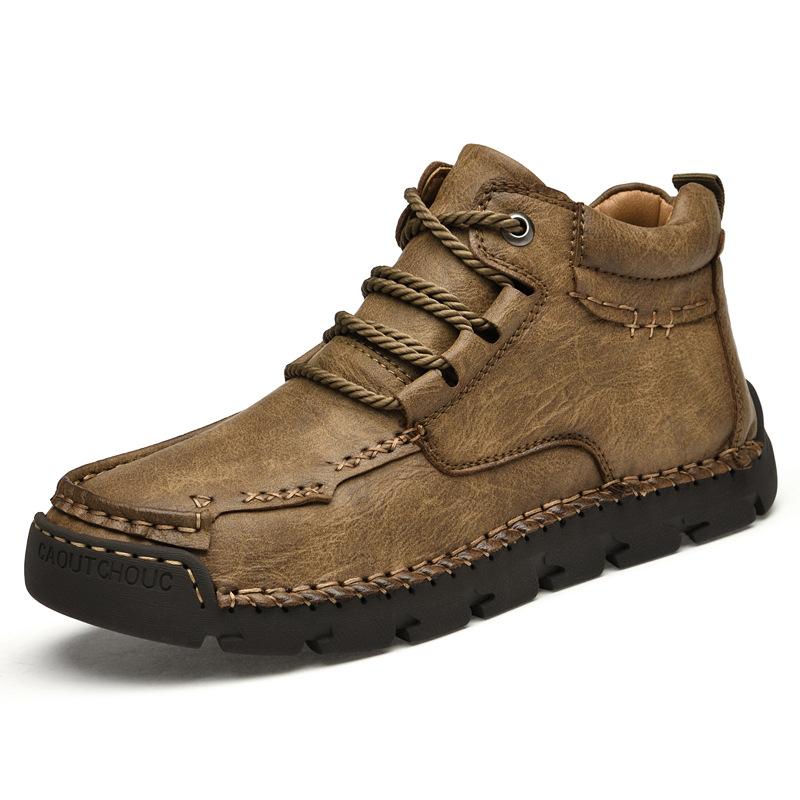 Martin Boots Men's Hand-stitched High-top Leather Shoes Men's Velvet Warm Cotton Shoes Large Size Retro Leather Boots