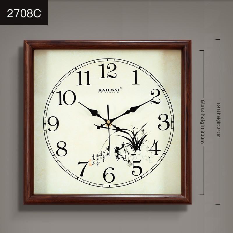 Wall Clock New Chinese Solid Wood Living Room Rectangular Home Bedroom Simple Atmosphere Silent Wall Clock Home Decor
