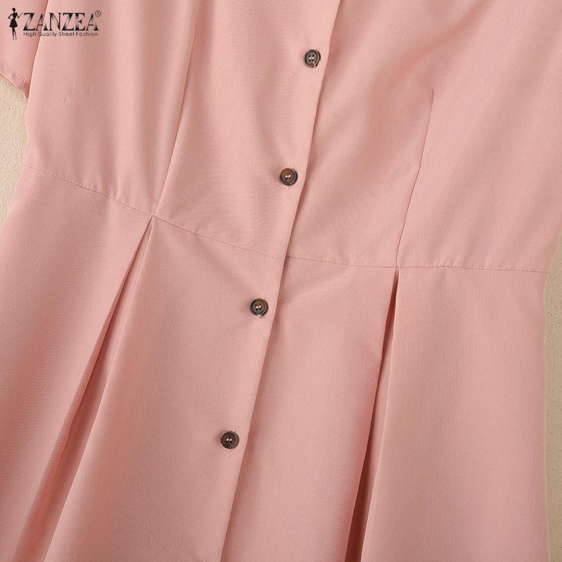 ZANZEA Women Casual V-Neck Solid Color Short Sleeve Dress