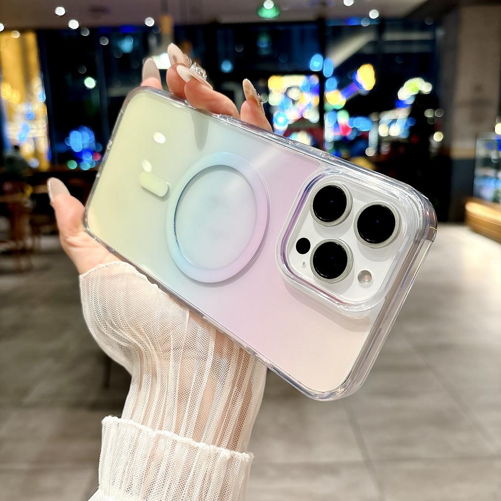 For iPhone 16 Pro Case Compatible with MagSafe Transparent Gradient Hard PC Phone Cover