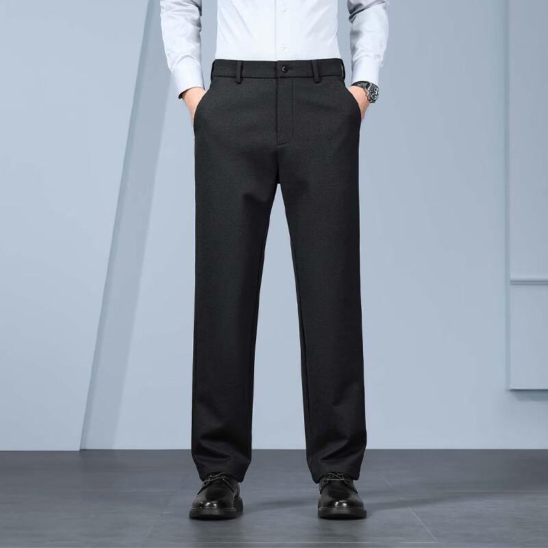 ROMON Men's Wool Blend Straight Business Casual Trousers