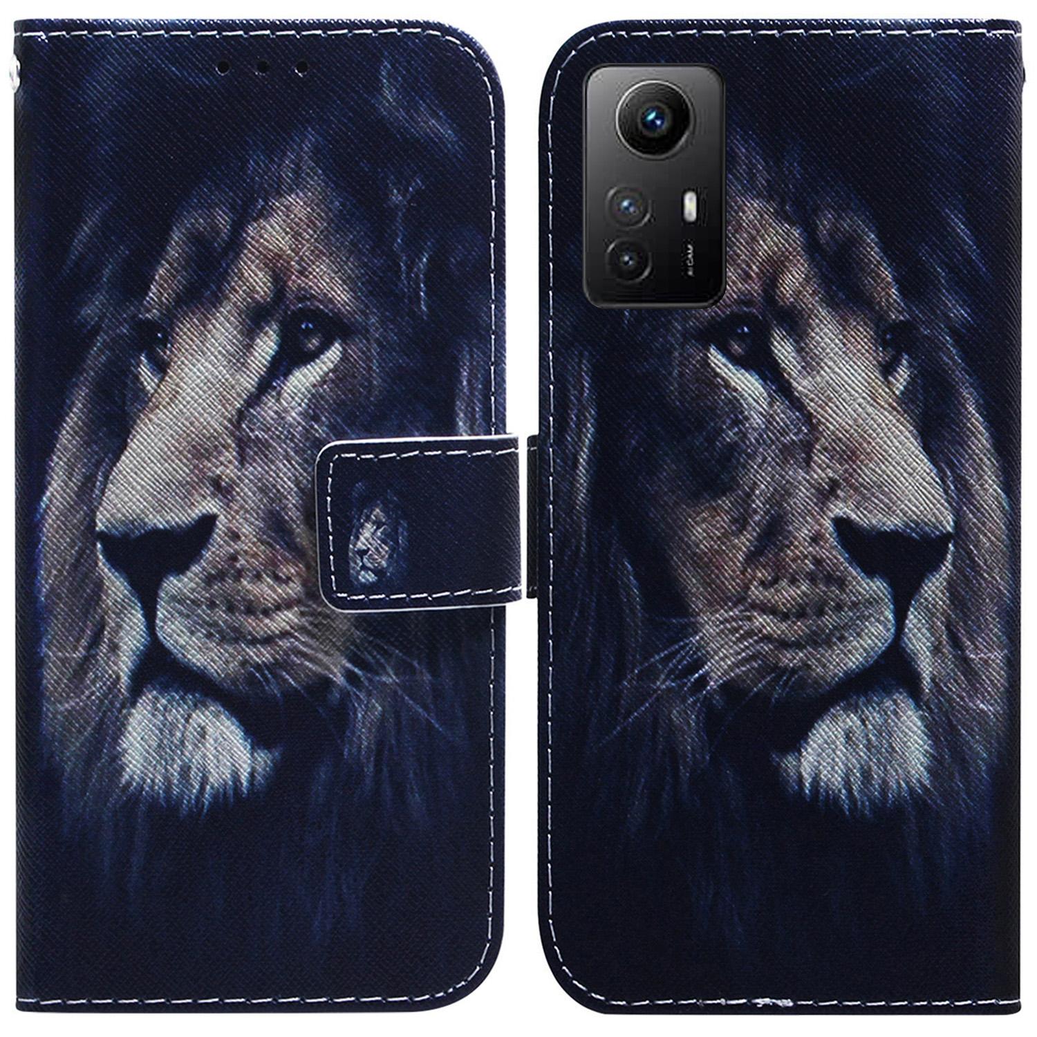 

Flip PU Leather Case for Xiaomi Redmi Note 12S 4G Pattern Printing Stand Wallet Phone Cover Lion
