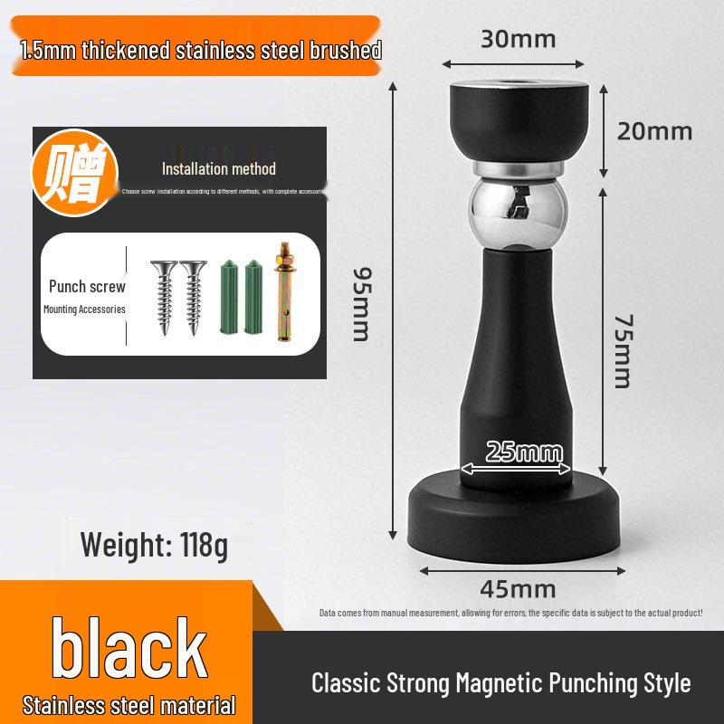 Magnetic Stainless Steel Door Stopper - Anti-Collision Wall Mount, No-Drilling, Strong Magnet for Indoor Use.