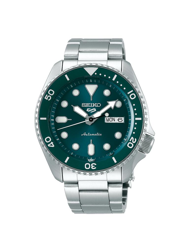 Seiko 5 Modelle sportlicher 42,5-mm-Automatik-Edelstahluhren mit grünen Zifferblättern SRPD61K1