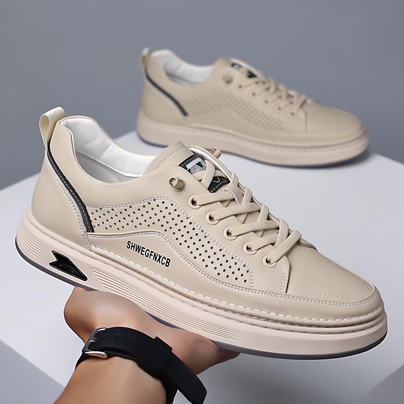 Leather shoes men's summer breathable casual hollow sports board shoes men's leather shoes shoes men's shoes trend 2025