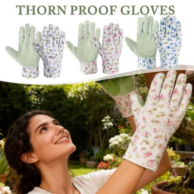 Damen Blumige Gartenschuhe Stichfeste Unkrautstecherhandschuhe mit Anti-Rutsch-Handflächen