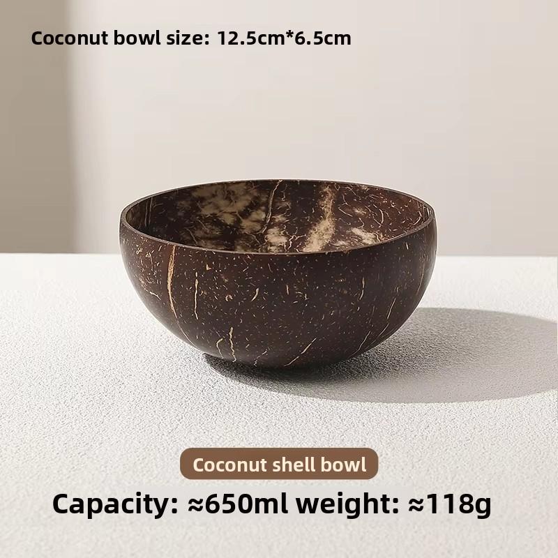 Natural Coconut Shell Bowl Polished Wood Bowl for Smoothie Yogurt Dessert Sugar Water Fruit Salad Oatmeal Milkshake