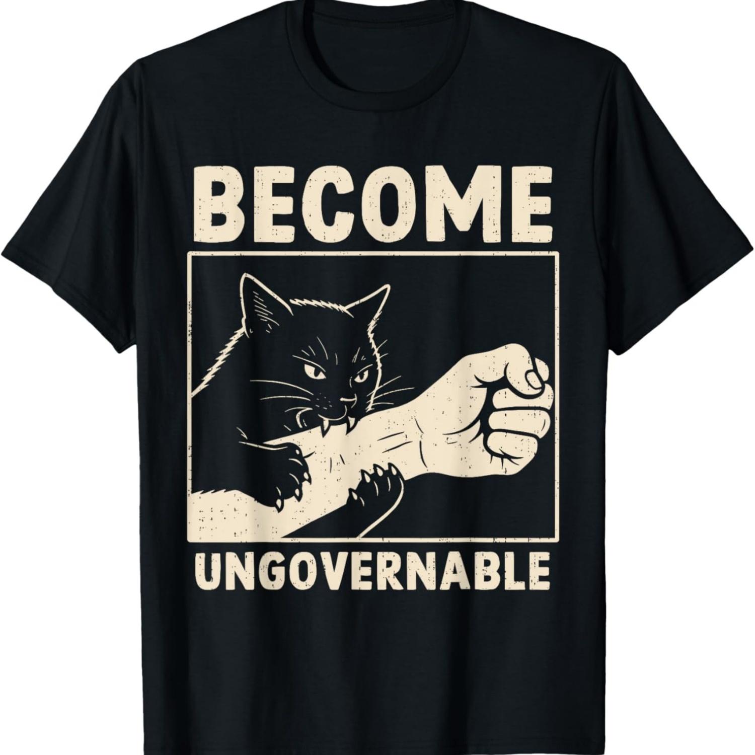 Become Ungovernable Cat Biting Hand Funny Kitty Meme Kitten T-Shirt S