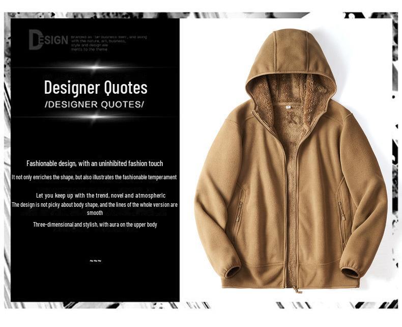 Férfi plüss kapucnis polár dzseki - Meleg cipzáras kardigán őszre és télre