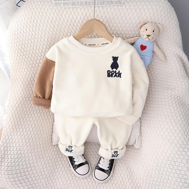 

Костюм для мальчика на весну, свитер New Baby Plus Velvet, детский костюм-двойка из тонкого бархата на осень и зиму 90cm