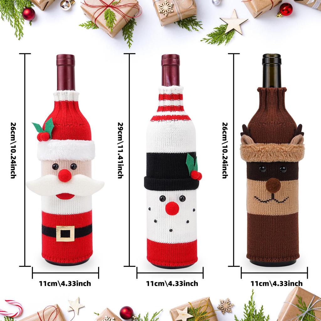 Knitted Santa & Snowman Wine Bottle Covers - Christmas Party Decor