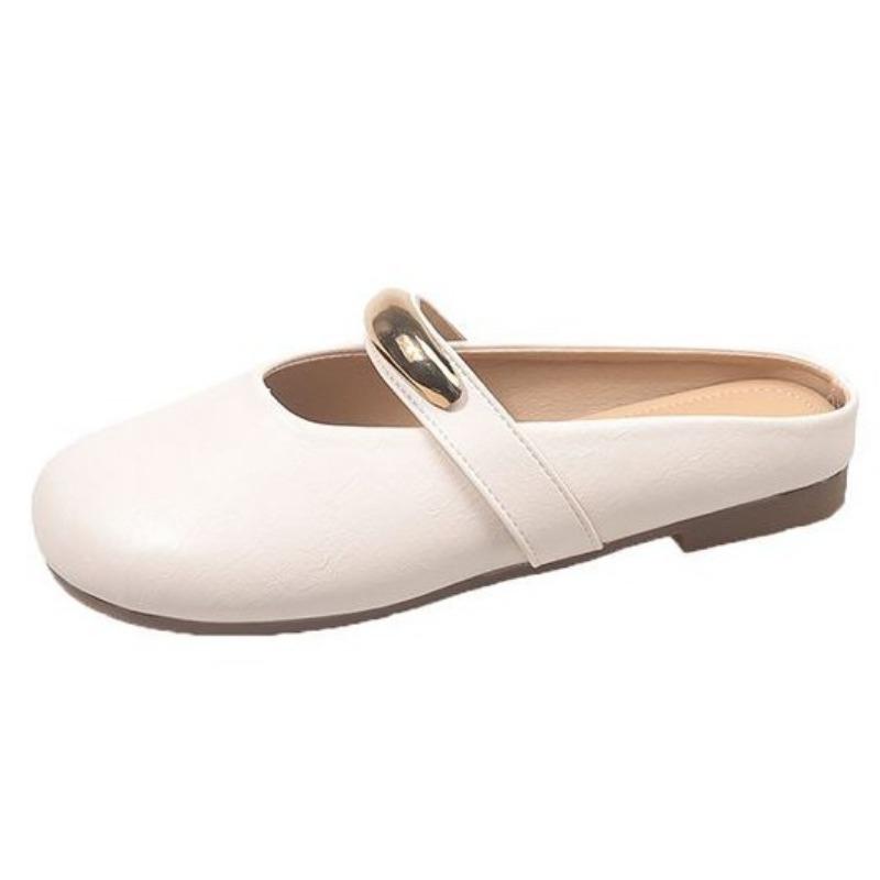 Temperament shallow single shoes women's summer new Mary Jane soft-soled Doudou shoes one foot bag head half slippers