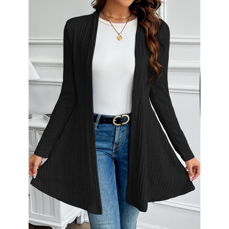 Women's Elegant Solid Color Textured Loose-Fit Cardigan - Medium Stretch Spring/Fall Layering Piece, Hand Washable Casual To Semi-Formal Sweater