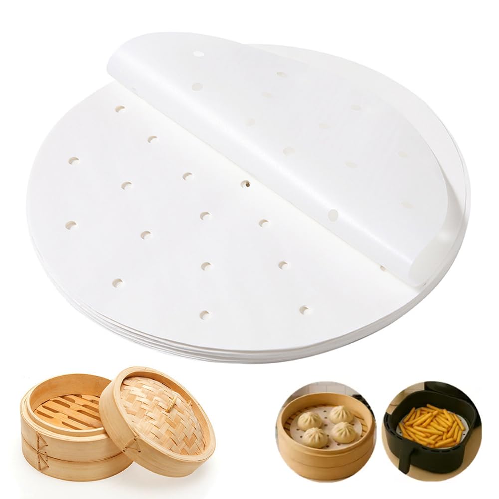 CYBRIDGE Steamer Disposable Round Perforated Steamer Suitable for Cooking and Steaming 50 Sheets Sheets, Paper, Trays, (18cm)