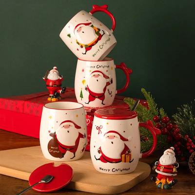 Christmas Water Cup, Ceramic Mug with Lid Spoon, Christmas Gift, Coffee Cup, Office Breakfast Cup Drinkware