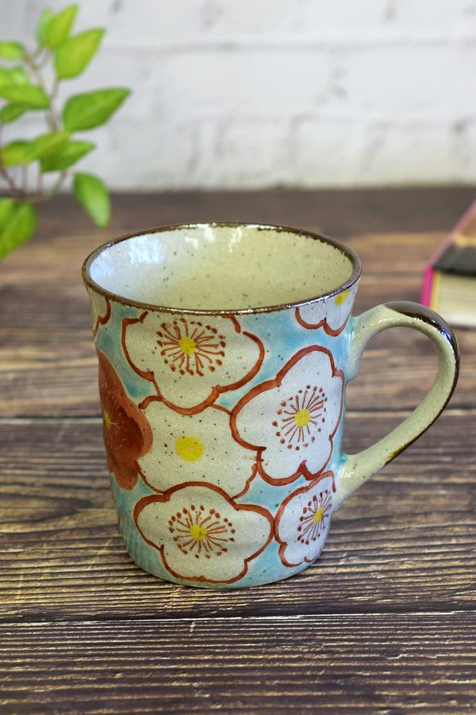 Waza no Kura Stylish Coffee Kutani Ware Mug Plum Blossom Brand Made in Perfect Gift for and 88th Birthdays Mug, Cup, Pattern, Ceramic, High-End